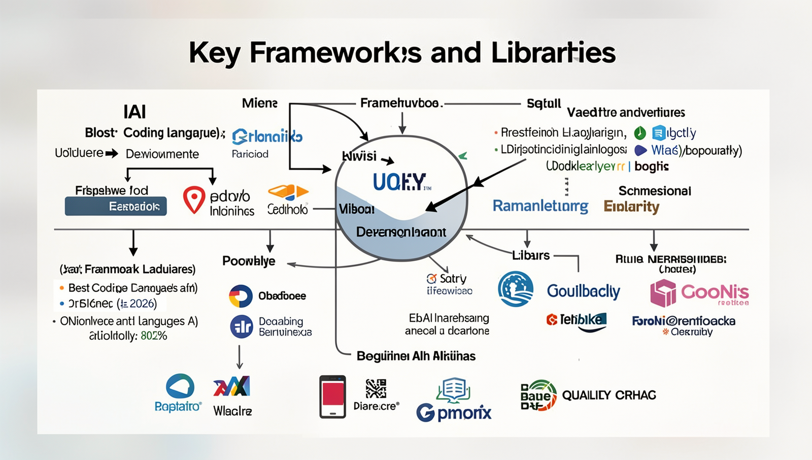 Infographic of popular AI frameworks and libraries for 2026 development.