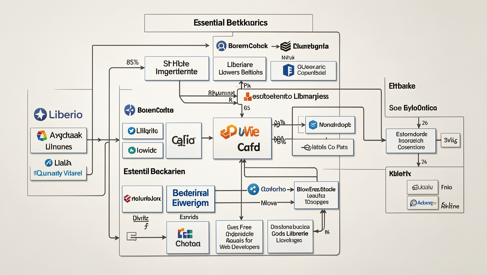 Detailed diagram of backend architecture with essential libraries for web development.