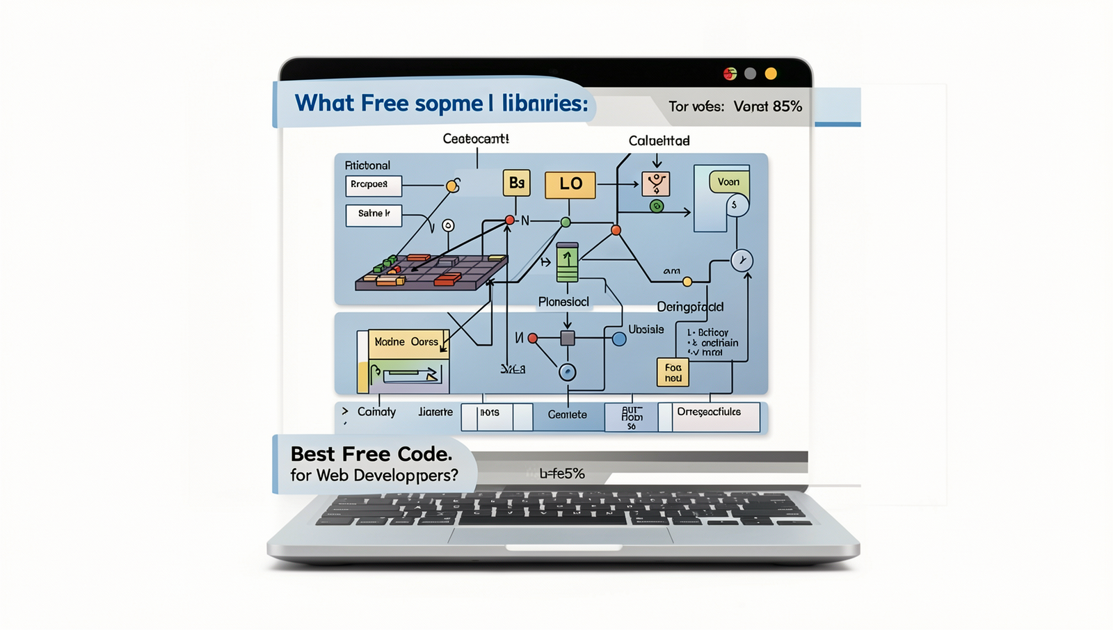 Diagram of popular free code libraries for web development including React, Vue, and jQuery.
