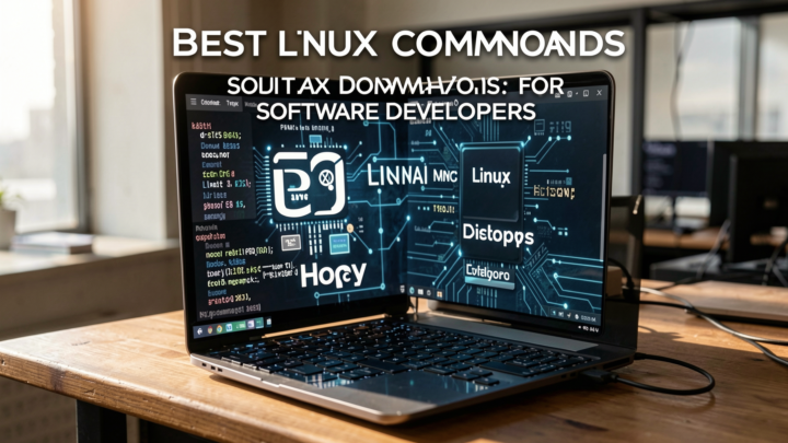 Professional editorial photo showcasing Linux commands for software developers in a tech environment.