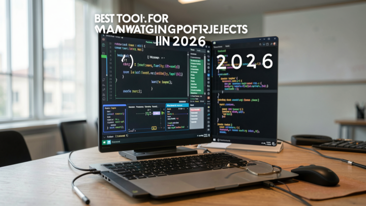 Professional workspace showcasing top software tools for project management in 2026.