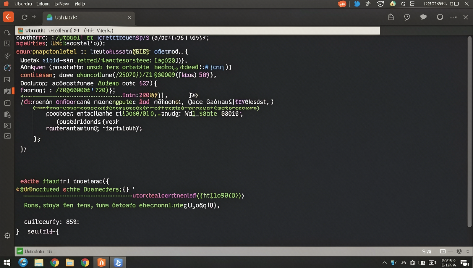 Photorealistic image of a computer screen displaying a basic HTML structure code snippet.