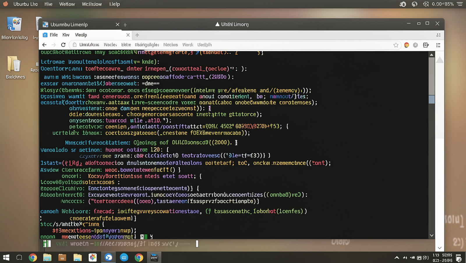 Styled web page displayed on a realistic Linux desktop environment.