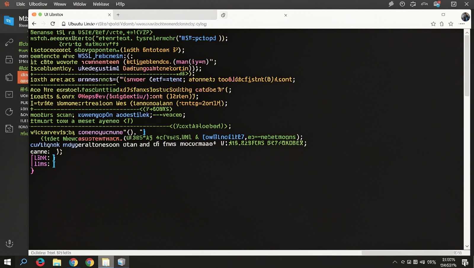 Photorealistic image of WSL installation on a computer screen with Linux terminal interface.