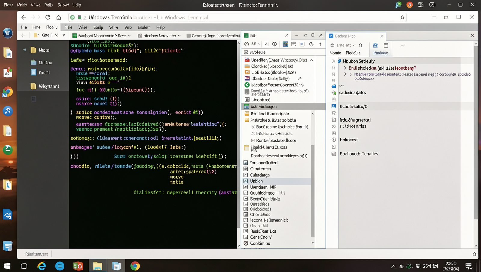 Photorealistic Windows Terminal showing multiple tabs and split panes in use.