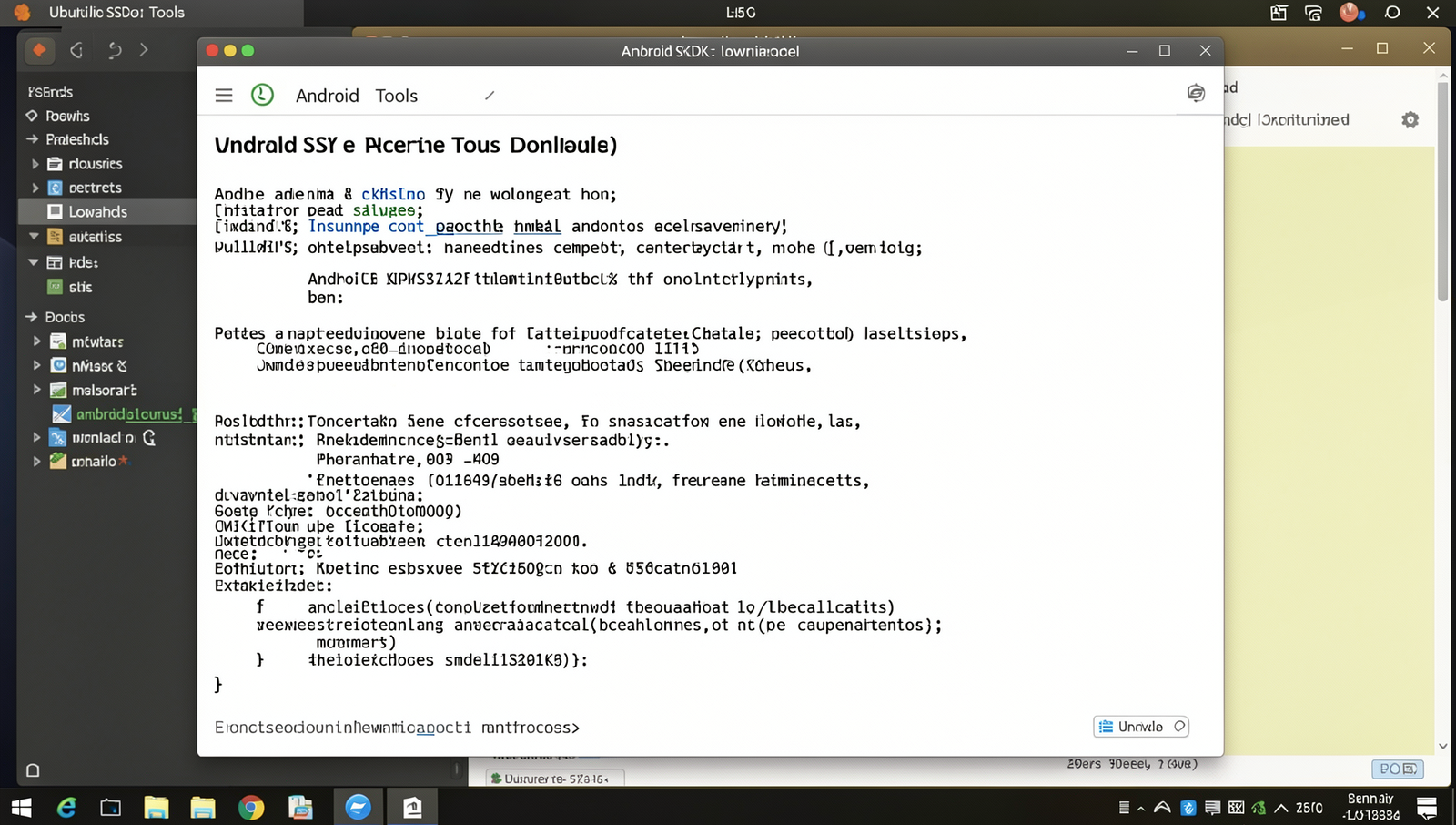 Screenshot of the Android SDK Tools download page on a Linux desktop.