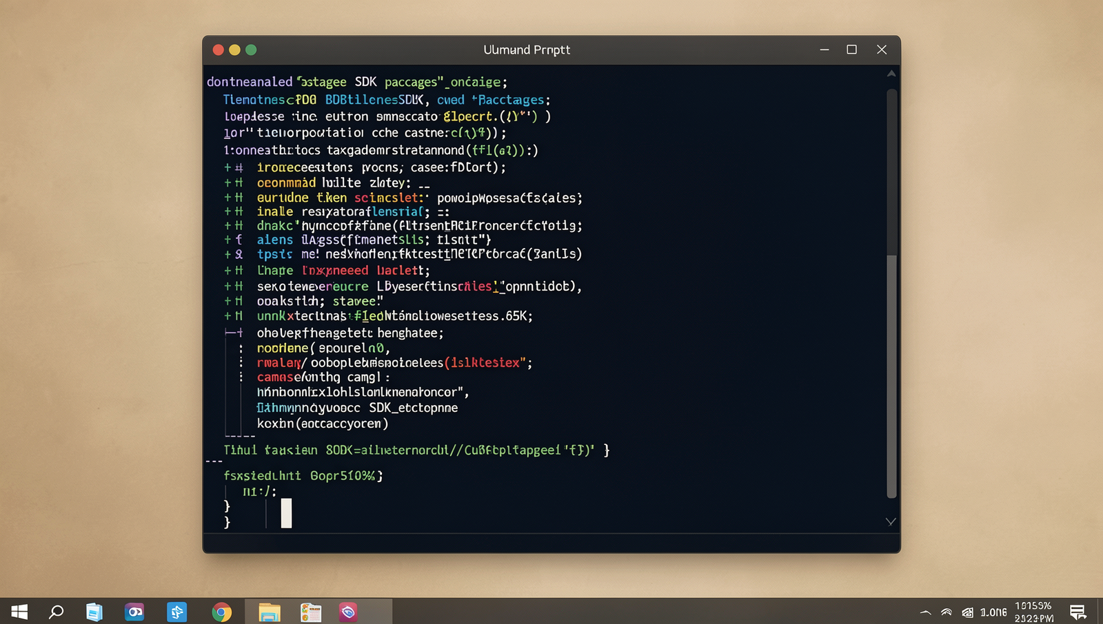 Linux terminal displaying a list of installed SDK packages in a photorealistic setting.