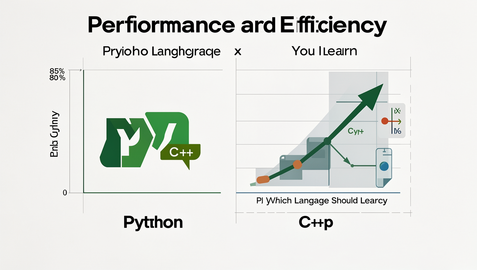 Graph comparing performance metrics of Python and C++ in a technical diagram style.
