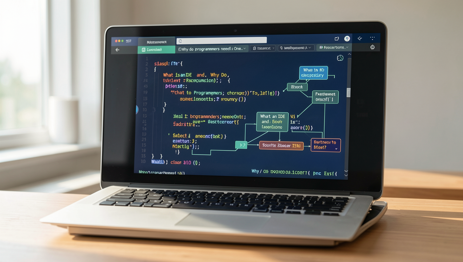 Illustration explaining the importance of an IDE for programmers with clear visuals.