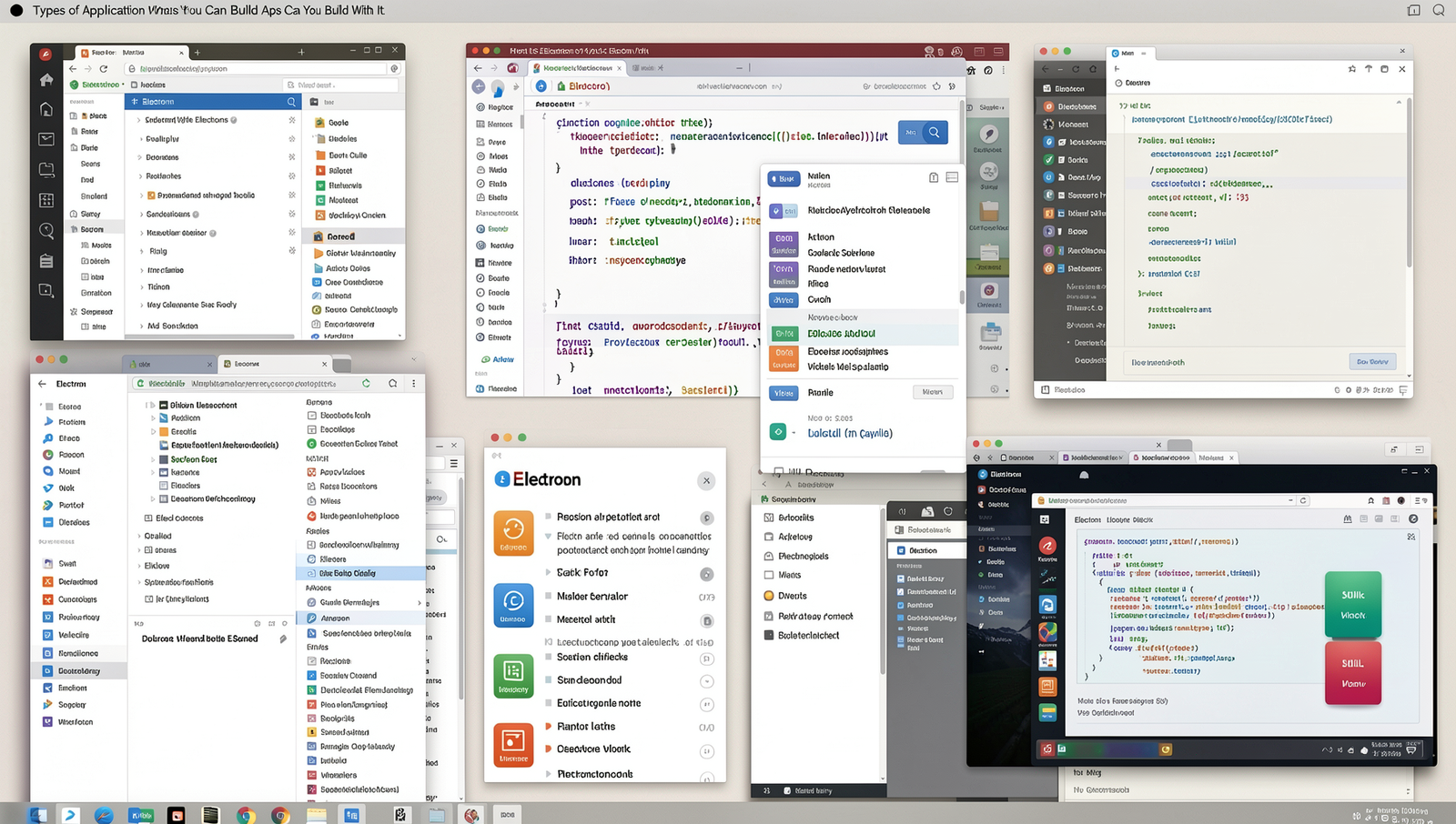 Collage of Electron apps on various operating systems showcasing diverse application types.