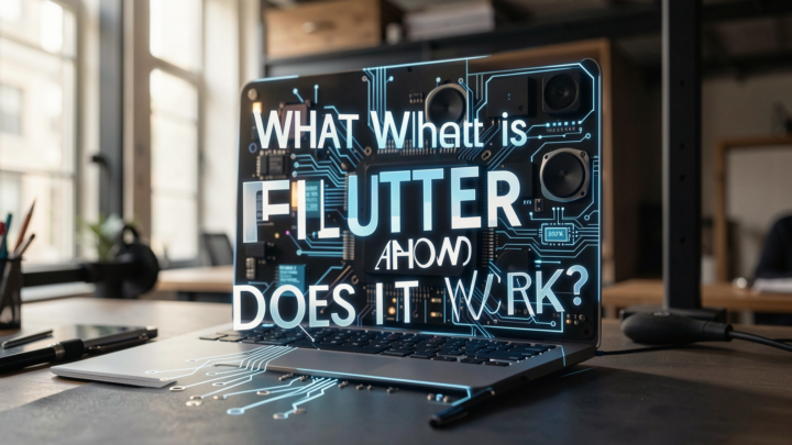 Professional photo showcasing Flutter technology in a modern workspace.