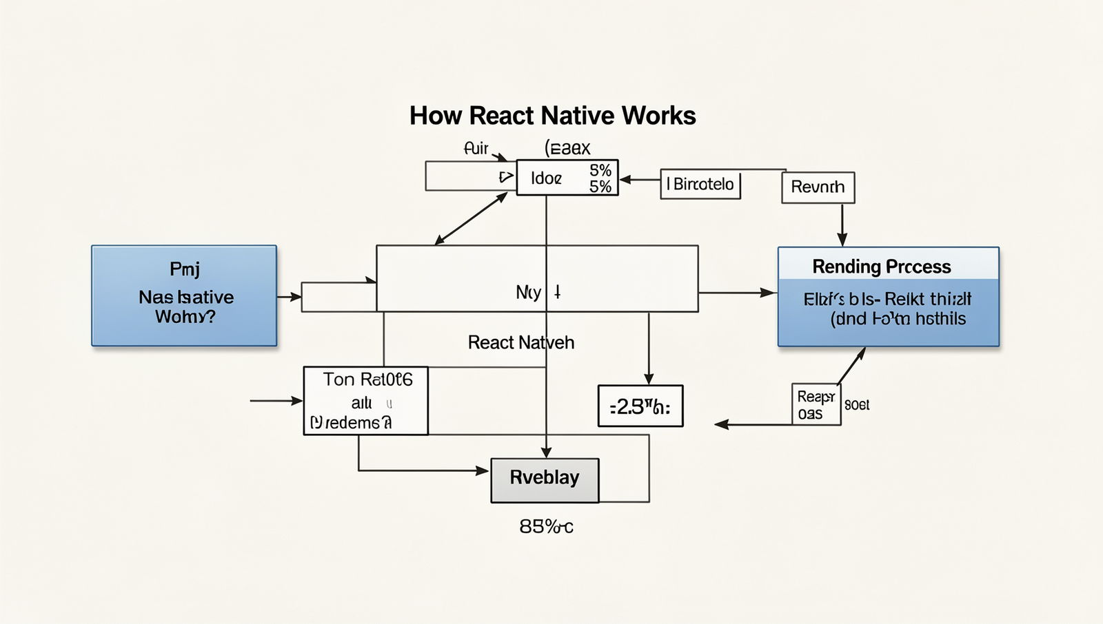 Detailed diagram of React Native architecture and rendering process.