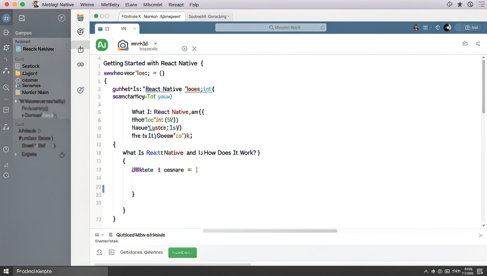 Screenshot of a code editor displaying a simple React Native app.
