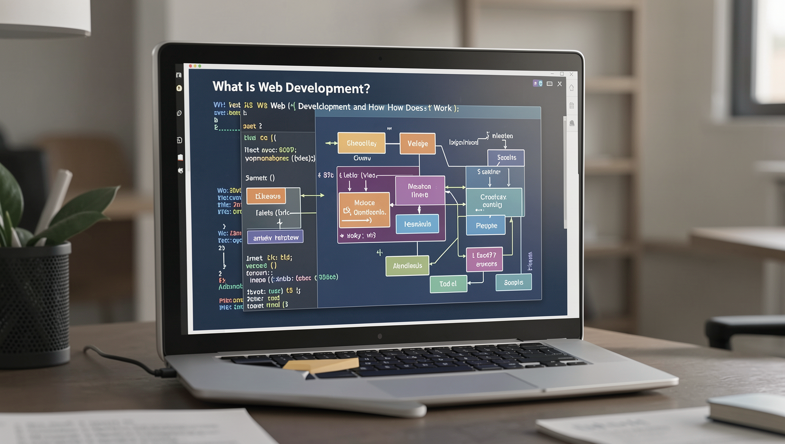 Detailed visual representation of web development concepts and tools.