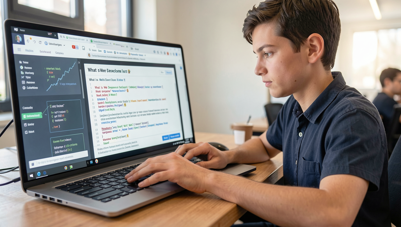 A beginner focused on coding for their first web development project.